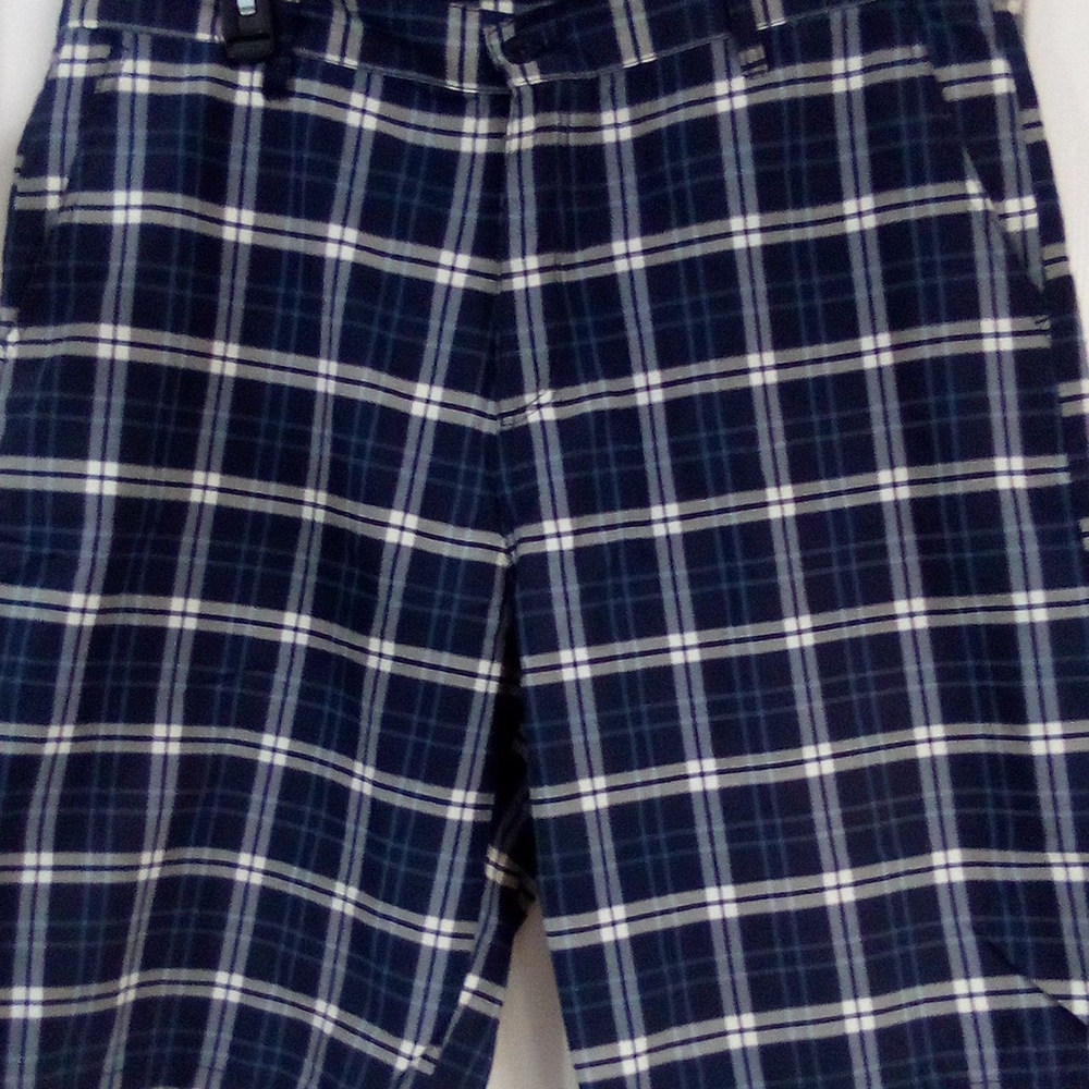 Navy Plaid Men's Flat Front Shorts